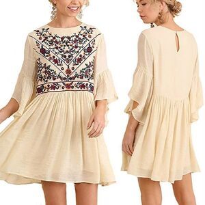 Umgee Boho Bliss Cream Floral Embroidered Dress